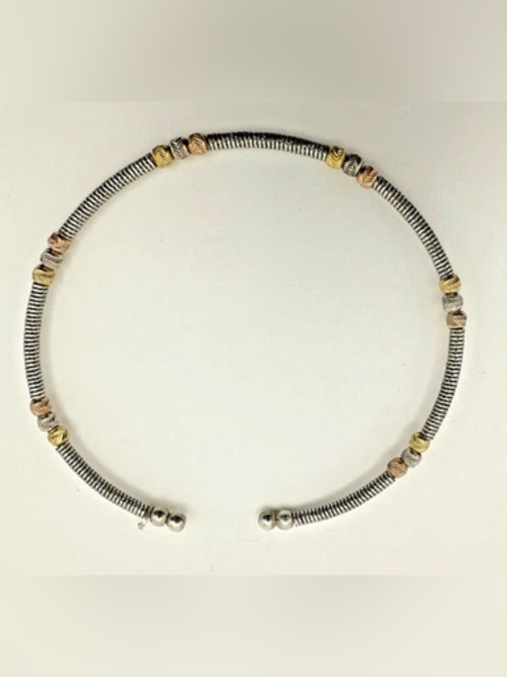 Sterling Silver 925 Cable Bracelet Cuff Flexible Gold Tone Beads Arezzo Italy